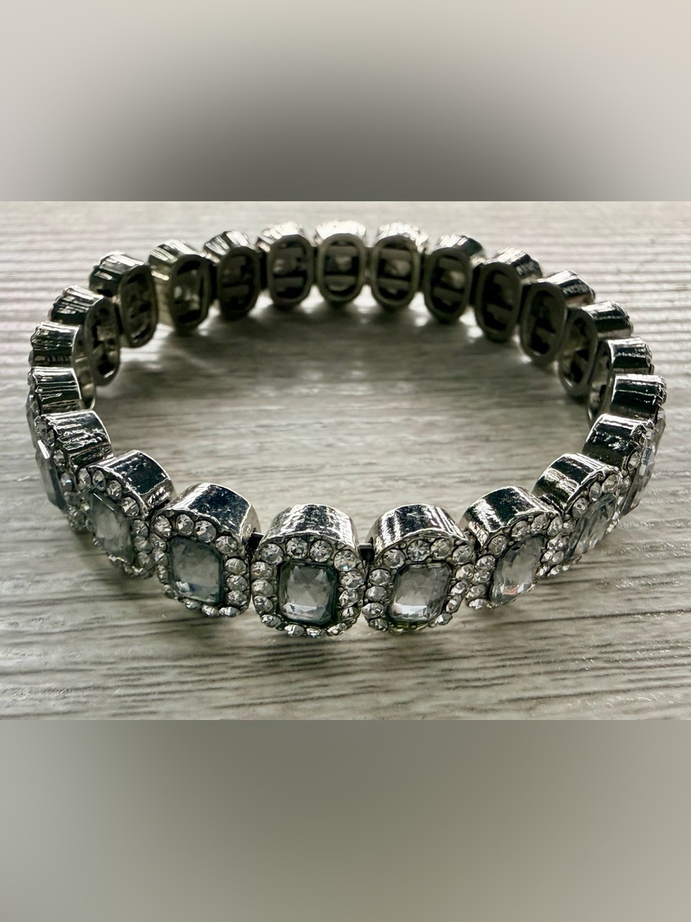 Silver Crystal Stretch Tennis Bracelet - Sparkling Clear Stones